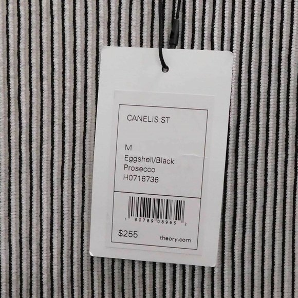 New Theory Canelis St $255rt Eggshell Black Striped Sleeveless‎ Knit Top sz M - Picture 2 of 5